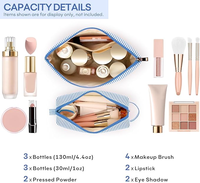 2 PCS Initial Makeup Bags for Women: Cosmetic Bag for Travel Toiletry - Birthday Gifts for 11 12 13 14 15 16 17 18 Years Old Girl Graduation Teacher Gift- Teen Girl Gifts Trendy Stuff - Blue A