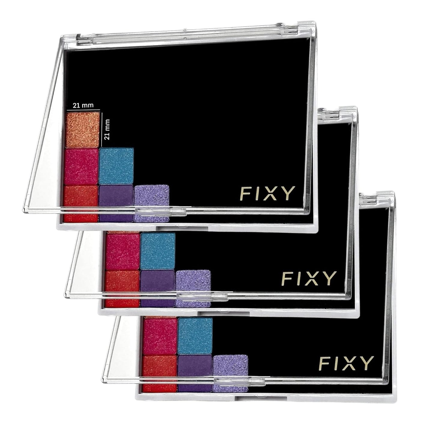 FIXY Empty Magnetic Makeup Palette Set of 3 (5.7x4.3inch) and 20 Magnetic Metal Pans of 21mm - Travel Friendly for Depotting, Organizing Eyeshadow, Blush, Foundation, Face Powder and more