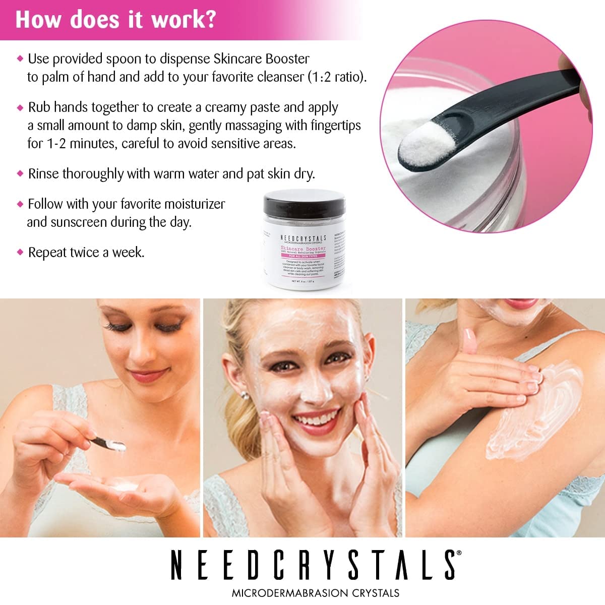 NeedCrystals Microdermabrasion Crystals DIY Facial Scrub. Natural Face Exfoliator for Dull or Dry Skin Improves Scars, Blackheads, Pore Size, Wrinkles, Blemishes & Skin Texture 4 oz. / 113 gr.