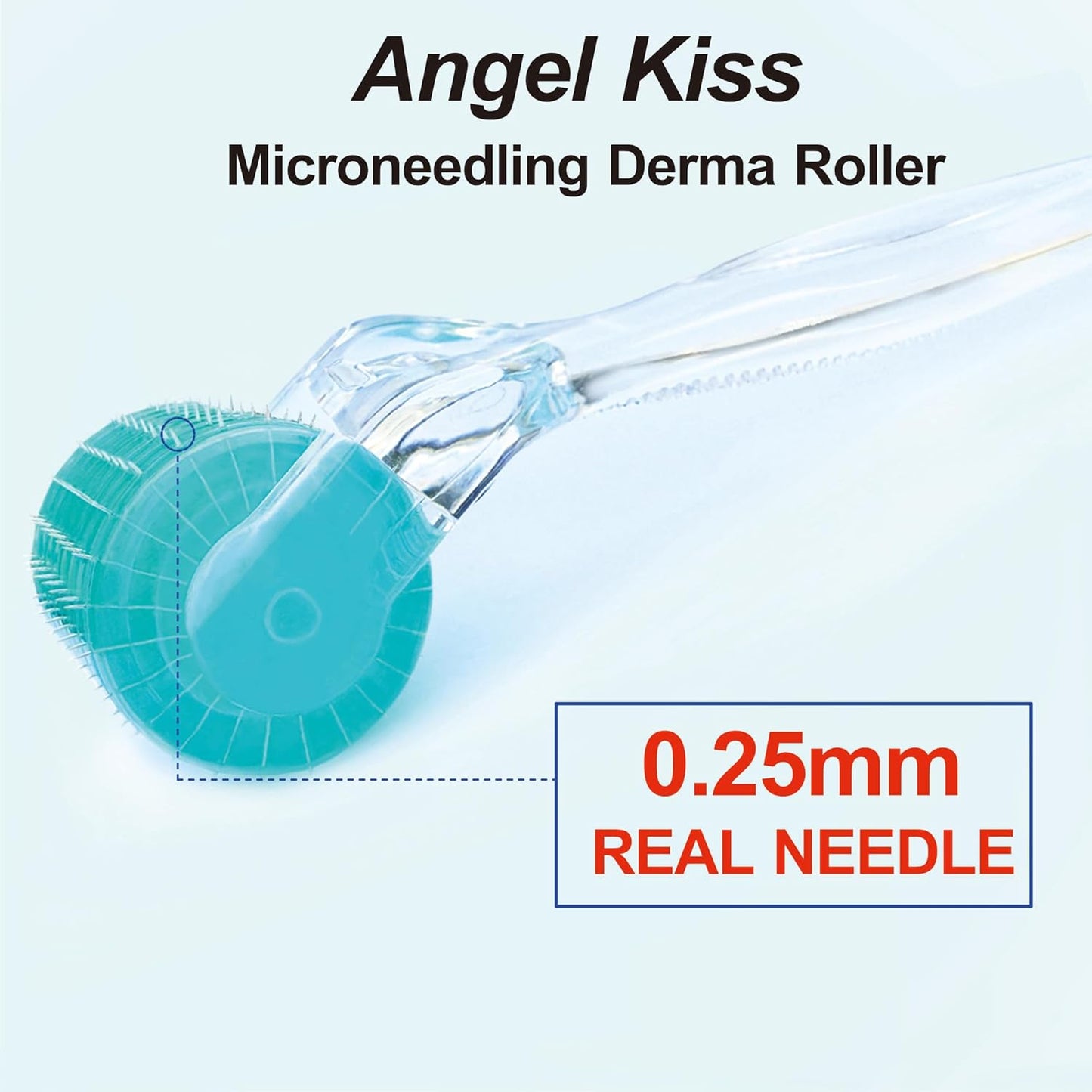 Derma Roller Real Needles - Angel Kiss 0.25mm Microneedling Roller with Case - 192 Stainless Steel Micro Needling Dermal Kit for Face, Scalp, Body - At Home Microdermabrasion Roller for Women Men