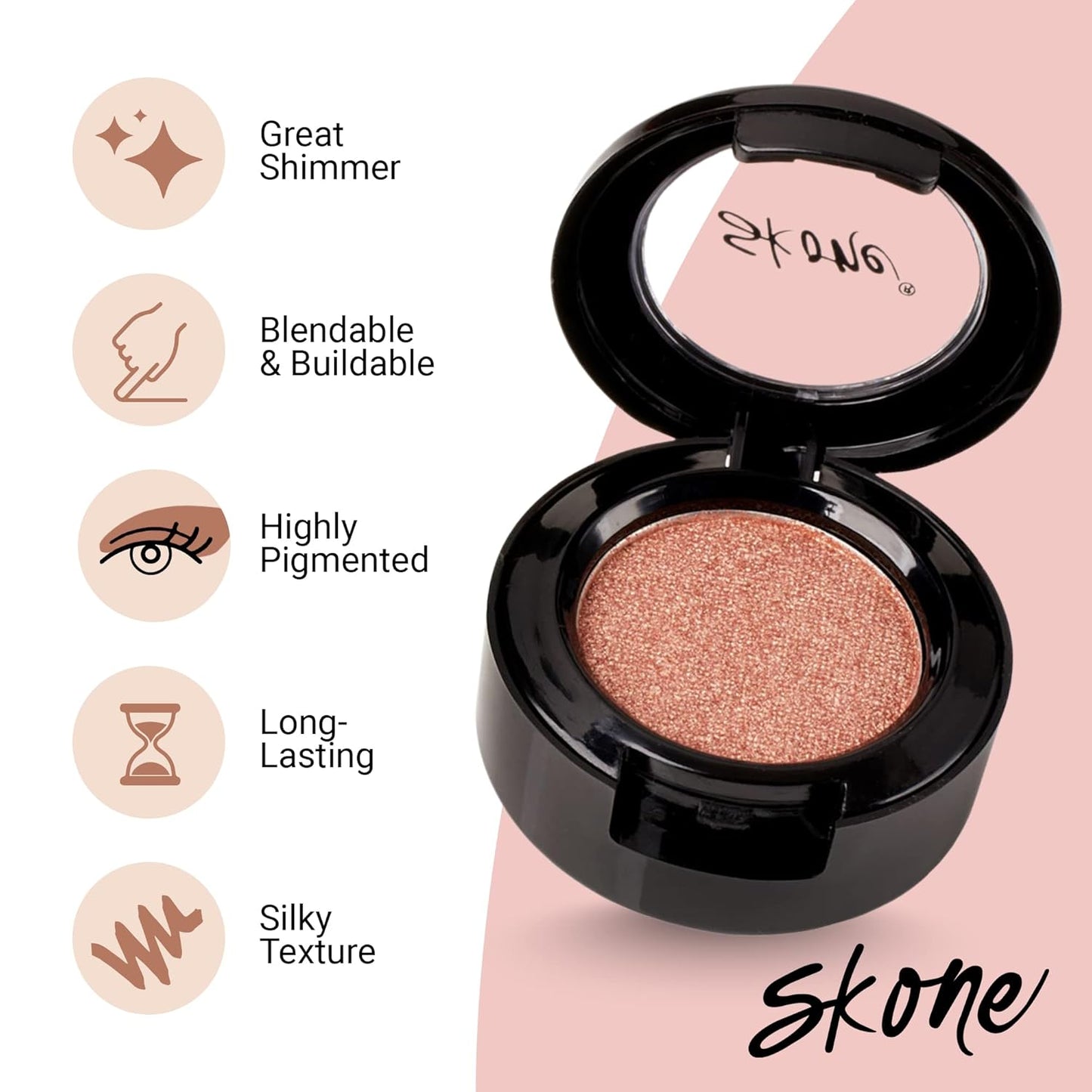 Skone Cosmetics Gems Eye Shadow, Highly Pigmented, Longwear Eye Makeup, Single Eyeshadow with Pro Shimmery Finish - Ultra-Blendable, Slightly Shimmer Shades - Gold Eyeshadow - Champagne