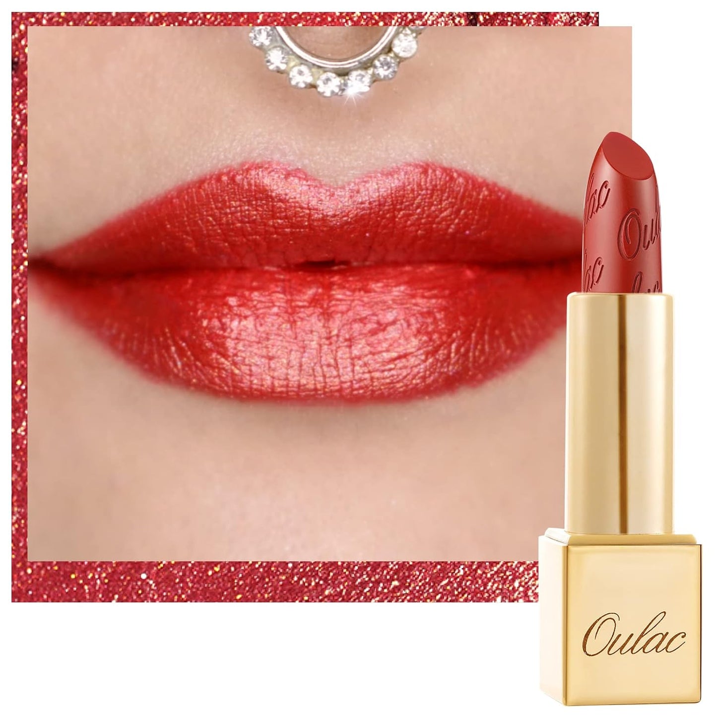 Oulac Orange Red Lipstick for Women with Metallic 3D Shine Lightweight Hydrating Formula, High Impact Lip Color, Vegan Beauty, Full Coverage Lip Makeup, Christmas Gifts for Women, Dangerous(02)