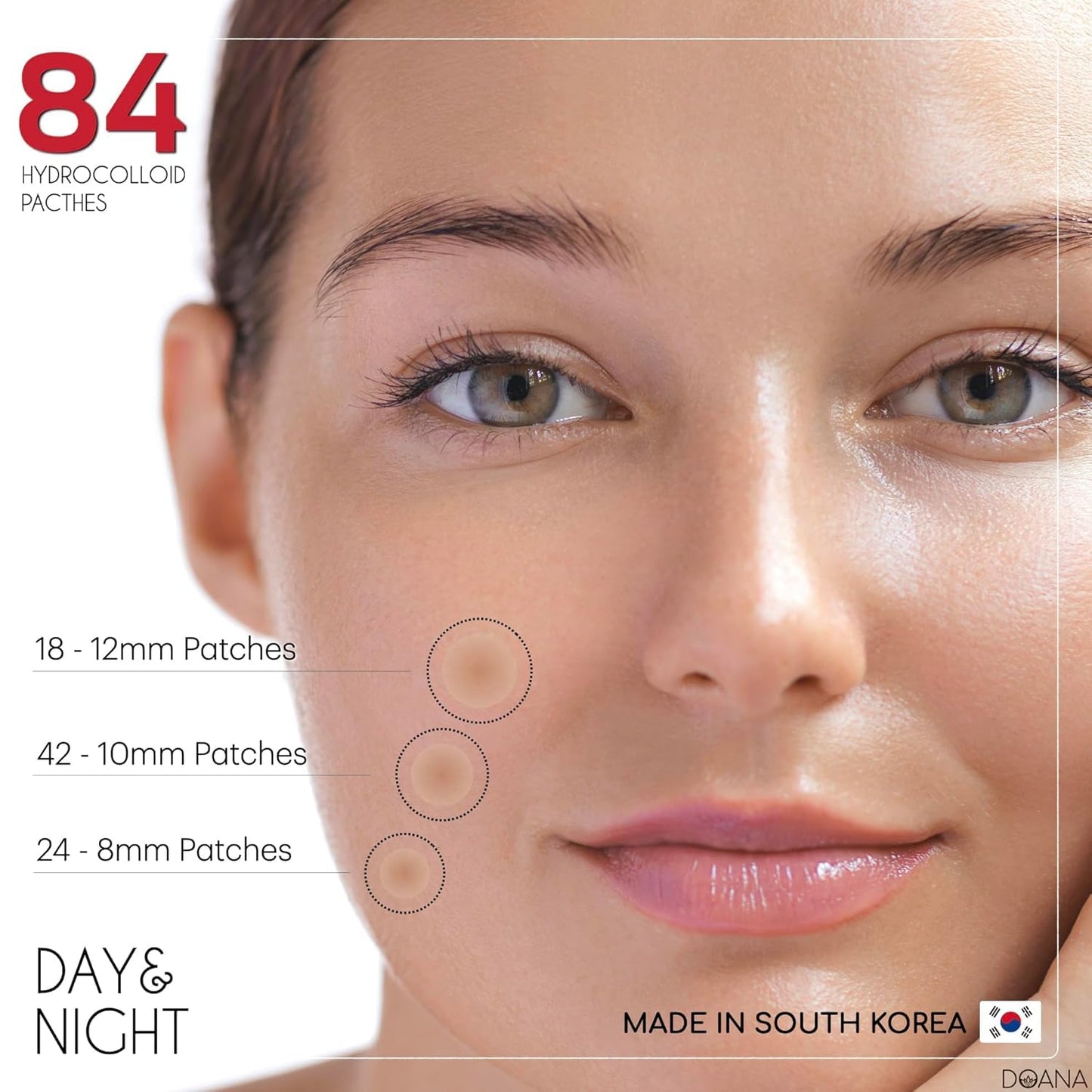 Korean Pimple Patches - 84 Count / Made in KOREA - Absorbing Hydrocolloid 3 Size Acne Patches for Blemishes. Zits Cover, Spot Stickers for Face and Body, Day and Night, Round Shape