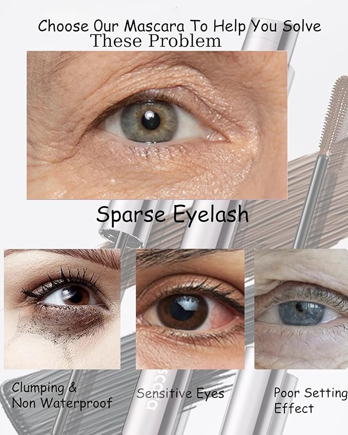 Black Mascara for Older Women 60 Plus, Waterproof Prime Volume and Length Mascara for Mature Women with Thinning Lashes,No Clumps,Long Lasting Hypoallergenic Mascaras For Sensitive Eyelash Makeup