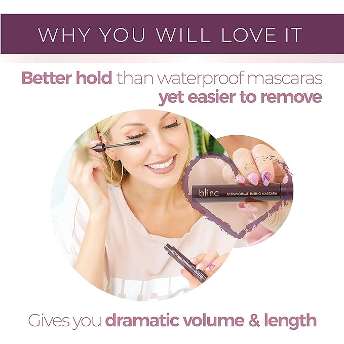 Blinc UltraVolume Tubing Mascara – Dramatic Volume & Length, Curling, Longwear, Smudge & Flake Proof, Conditioning Jojoba, Sensitive Eyes Safe, Vegan