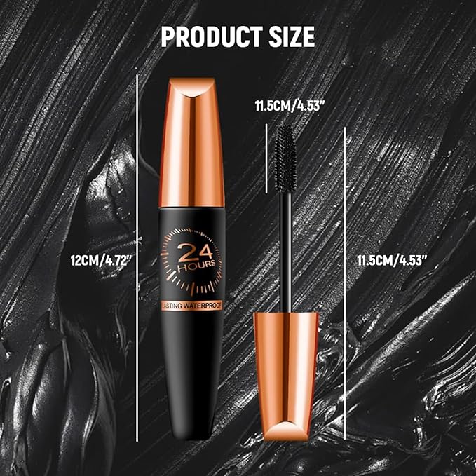 2025 New Waterproof Silk Fibre Thick Mascara, Iron Wand Mascara Curling Eyelashes Iron Mascaras with No Flaking, Long-Lasting 4D Curling Silk Fiber Lash Mascaras for Women Eyes Makeup(2PCS)