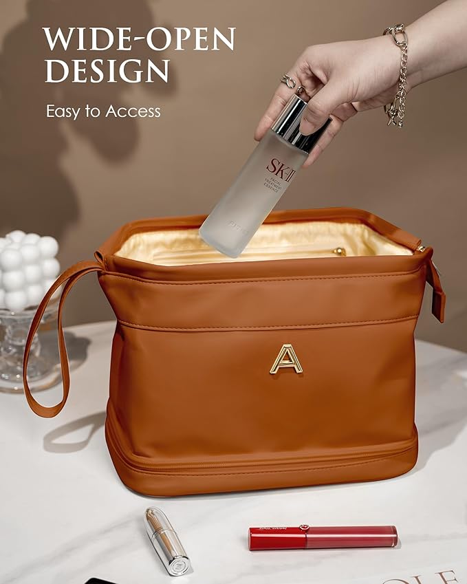 Cool Girl Gifts for Women, Personalized Makeup Bag, Monogrammed Gifts, Initial Double Layer Cosmetic Bag with Makeup Brush Organizer, Travel Toiletry Bag, Gifts for Friends, Teen Girl Gifts