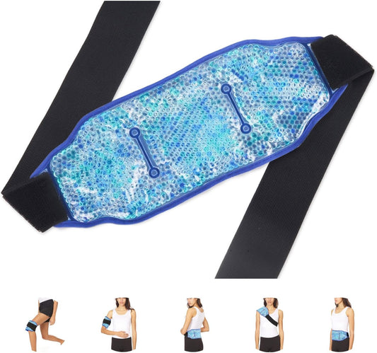 Premium Hot Cold Gel Bead Ice Pack by FOMI Care | Cool Compress for Lower Back, Shoulder, Knee, Bicep, Stomach | Coccyx, Sciatica, Tailbone Pain Relief | Flexible, Reusable Heating Pad | (Blue)