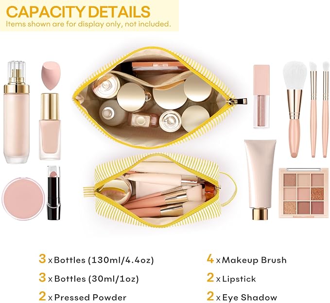 2 PCS Initial Makeup Bags for Women: Cosmetic Bag for Travel Toiletry - Birthday Gifts for 11 12 13 14 15 16 17 18 Years Old Girl Graduation Teacher Gift- Teen Girl Gifts Trendy Stuff - Yellow S