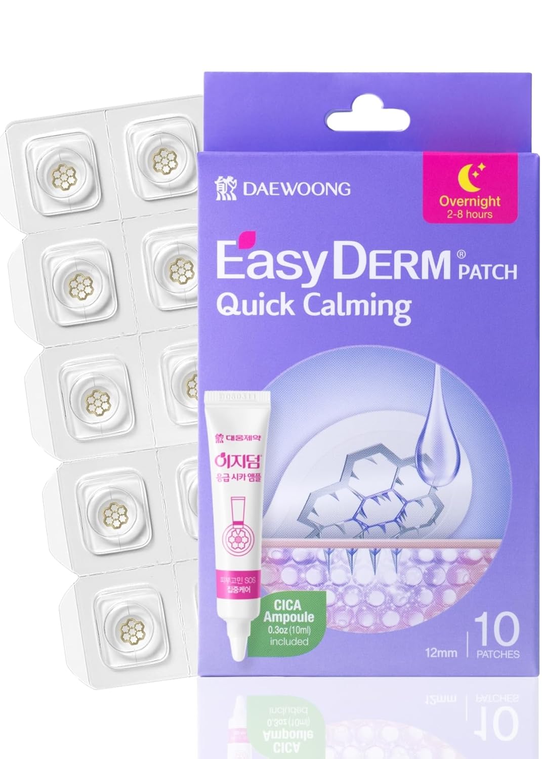 EasyDerm Quick Calming Magnesium Patches – Hydrocolloid Acne Spot Treatment Includes Tweezers & Ampoule, 10 Patches, Zit Sticker, Back to School MUST HAVE, Made by Daewoong Pharmaceutical