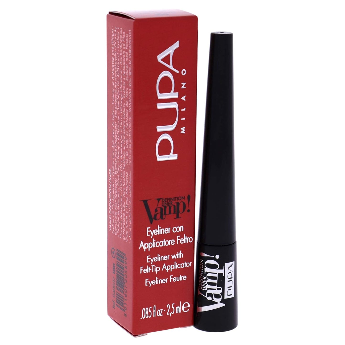 Pupa Milano Vamp! Definition Liner - Eyeliner With Felt Applicator - Matt and Pearly Finishes - Precise, Flawless and Defined Color - Ultra Pigmented - 100 Extra Black - 0.85 Oz
