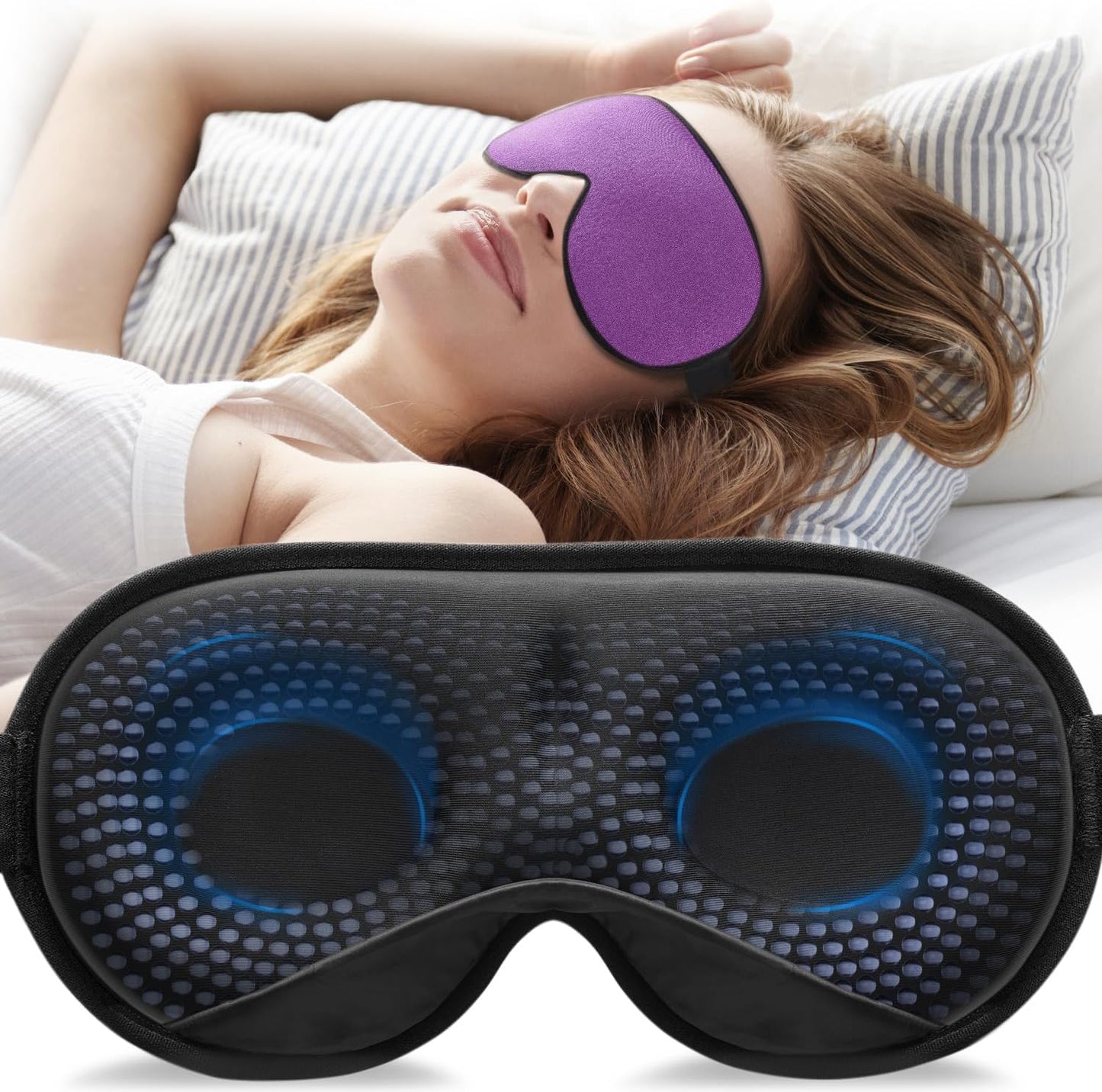 YFONG Weighted Sleep Mask, Women Men 3D Eye Mask Blocking Lights Sleeping Mask (4.2oz/120g), Pressure Relief Night Sleep Eye Mask with Adjustable Strap, Eye Cover Blindfold for Travel Nap Yoga, Purple