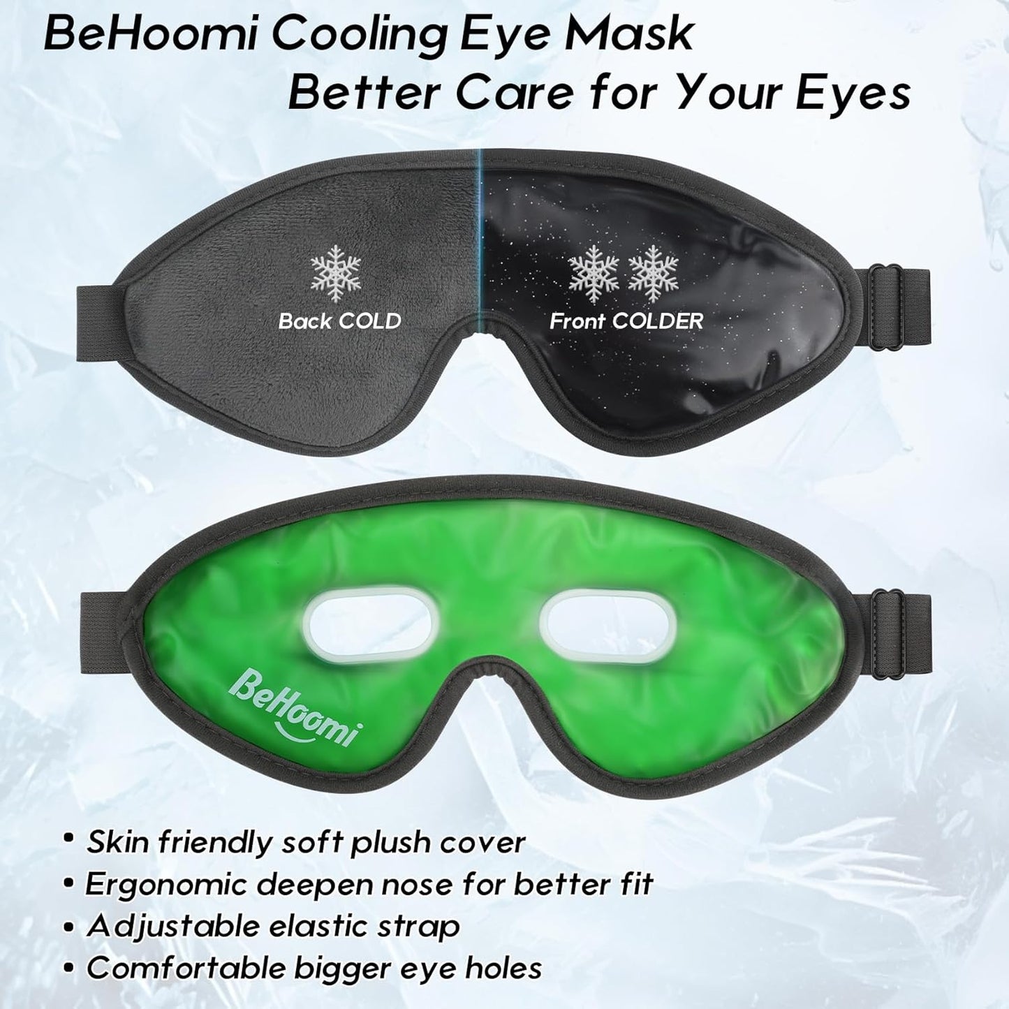 Cooling Eye Mask, Gel Eye Mask Cold Compress for Eyes, Reusable Eye Ice Pack, Cool Relaxation, Comfort Snug Fit, No Freeze, Eye Cover Ice Mask for Home, Office, 2PCS, Black & Green
