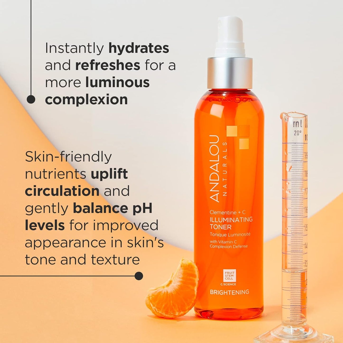 Andalou Naturals, Toner Facial Toner Helps Hydrate Balance Skin pH For Clear Bright Skin, Clementine Plus C, 6 Fl Oz