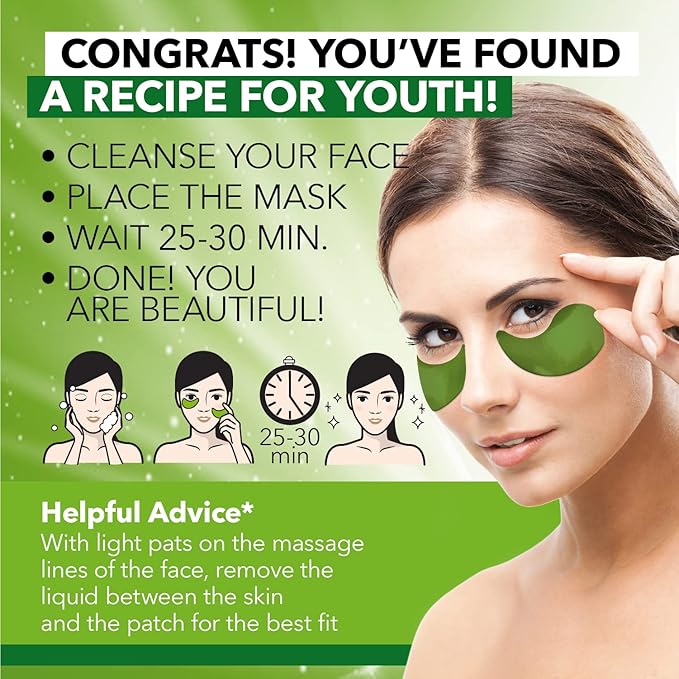 SWISSÖKOLAB Under Eye Patches For Puffy Eyes 24k Gold Eye Mask Dark Circles And Puffiness Collagen Eye Gel Pads Moisturizing & Reducing Wrinkles Anti-Aging Hyaluronic Acid (Green Tea)