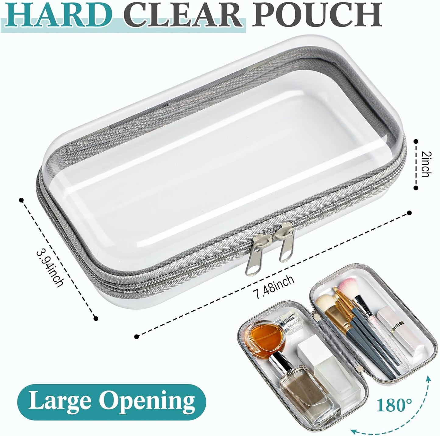 Sanwuta 6 Pcs Clear Hard Zipper Case Pencil Pouches Hard Plastic Zipper Pouches Makeup Bag Transparent Cases for Snacks Plastic Storage Organizer Box for Travel(Gray,7.48 x 3.94 x 2 Inch)