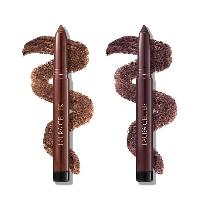 LAURA GELLER NEW YORK Kajal Longwear Kohl Eyeliner Pencil Duo - Dark Brown & Smoky Amethyst - Caffeine and Vitamin E - Smooth & Blendable Liner - Built-In Sharpener