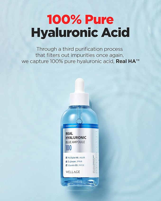 WELLAGE Real Hyaluronic Blue Ampoule 100, Value Review Korean Skincare, Fragrance Free Hyaluronic Acid Serum with Panthenol, Wild yam, Centella, Deep Hydration, Firming, Plumping, Non-Sticky 2 Pack