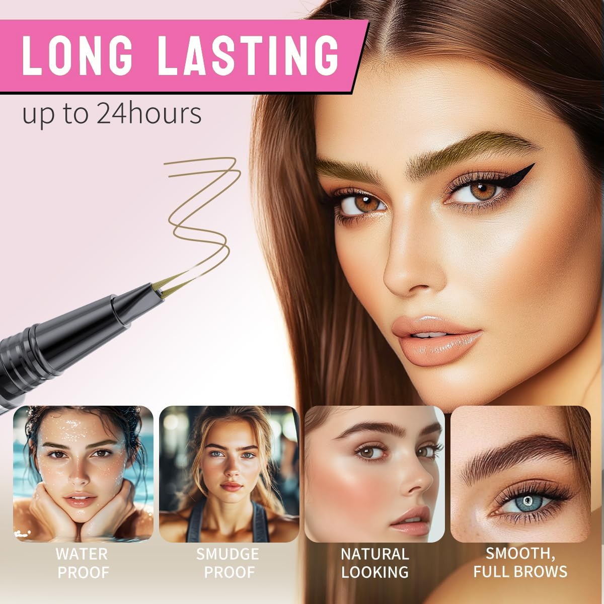 Microblading Eyebrow Pencils for Women - Eyebrow Pen 2-in-1 Dual-Ended Eye Brow Pencil with Precise 2-Fork-Tip & Brush-Tip Waterproof Eyebrow Pen for Hair-Like Brows, Last All Day, Light Brown