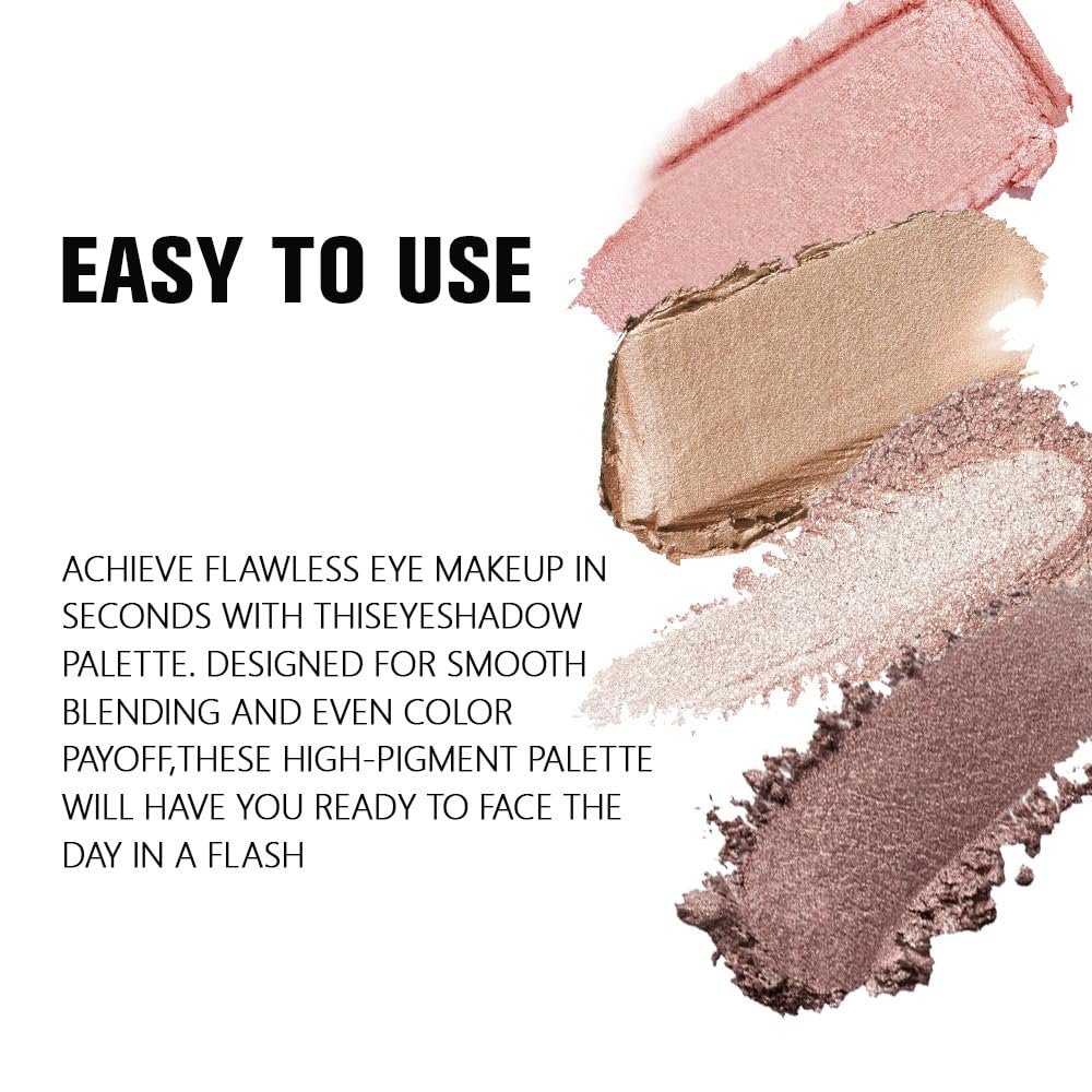 4 Colors Dark Brown Nude Pink Eye Shadow Powder Palette Makeup, Neutral Matte Shimmer Cream Quads Eyeshadow Palette for Women Highly Pigmented Waterproof, paleta de sombras de ojos, Vegan, 06