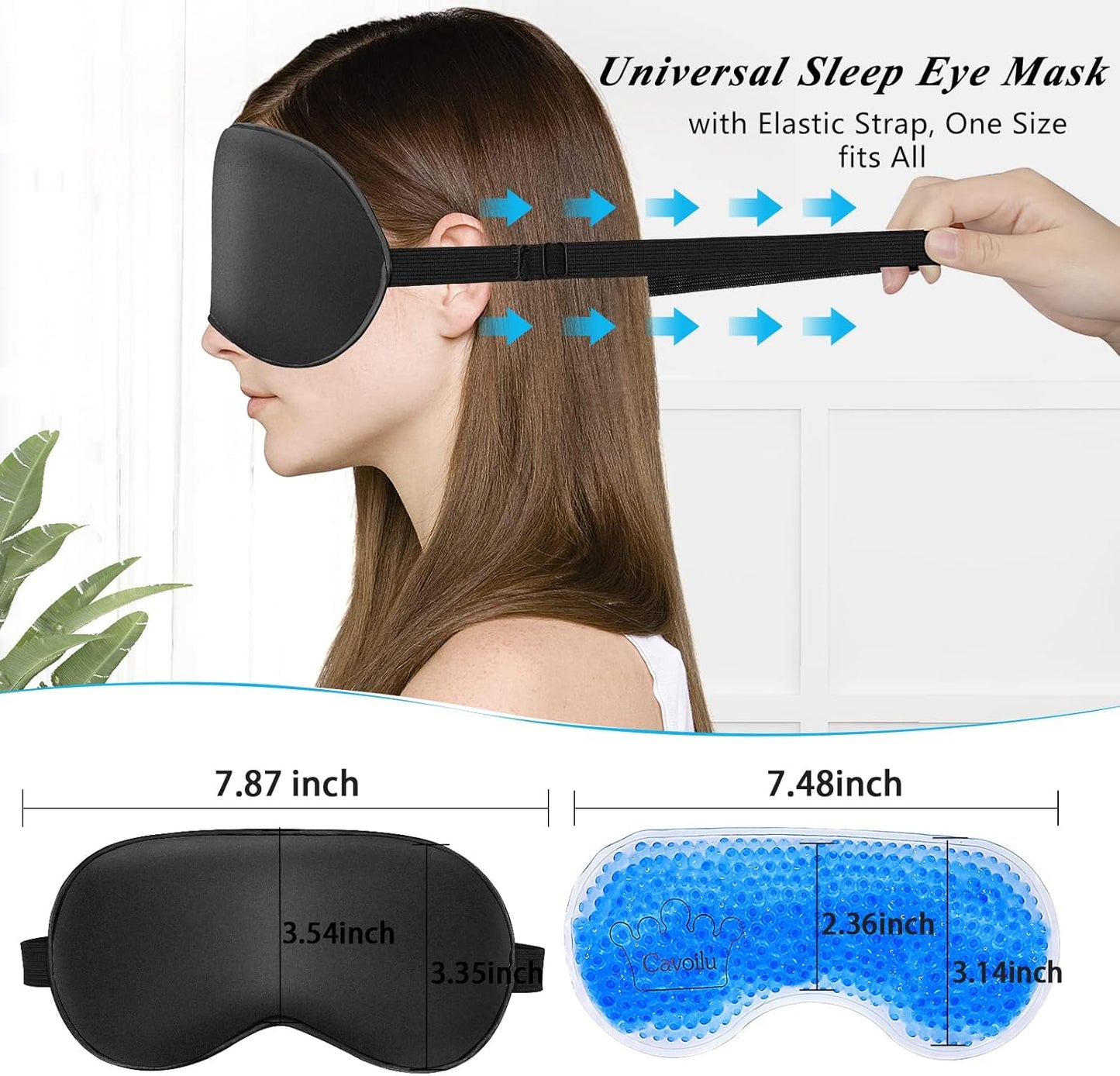 Eye Mask, Cooling Sleep Mask Gel Eye Mask for Sleeping, Black Silk Sleeping Mask for Travel, Gifts for Men Women, Stocking Stuffers