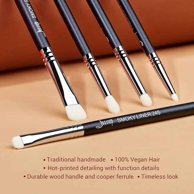 Jessup Eyeshadow Brush Set 7pcs Fluffy Eye Makeup Brushes for Eye Shadow Blending Shader Crease Concealer Black T334