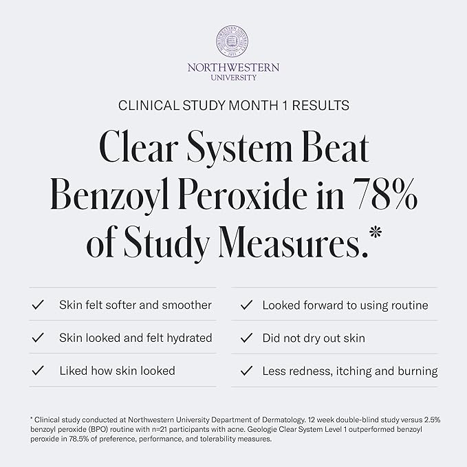 Geologie Clear System | 3-Step Acne Treatment & Skincare Set | Clears Skin Fast | Acne Gel Cleanser, SPF15 Day Cream & .2% Retinol Face Cream For Men & Women | Month 2 / Level 2