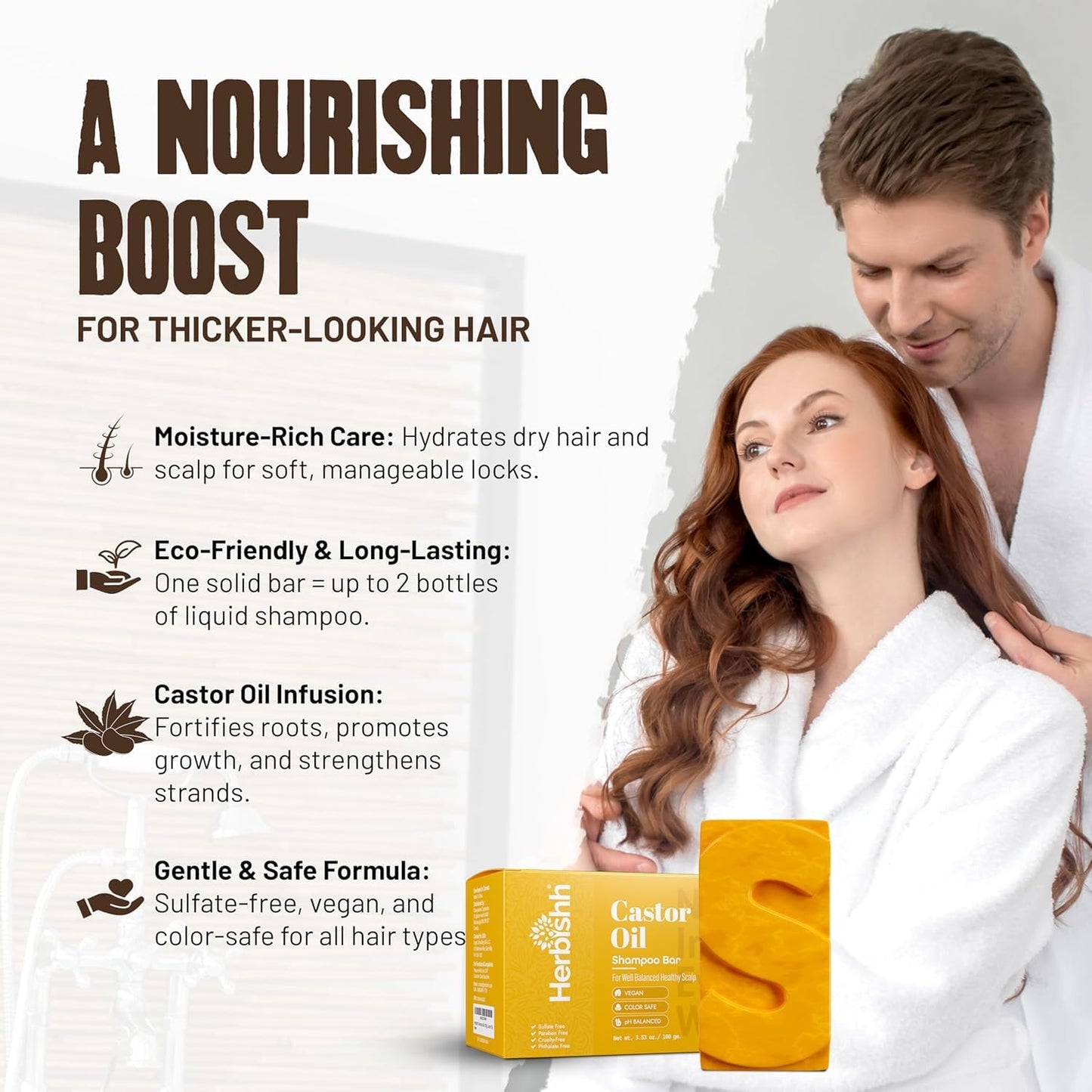 Herbishh Castor Oil Shampoo Bar – Nourishing Solid Shampoo Bar for Hair Growth & Thinning Hair – Castor Oil Shampoo Soap for Moisturized Scalp – Natural Soap 3.53 oz Pack of 4