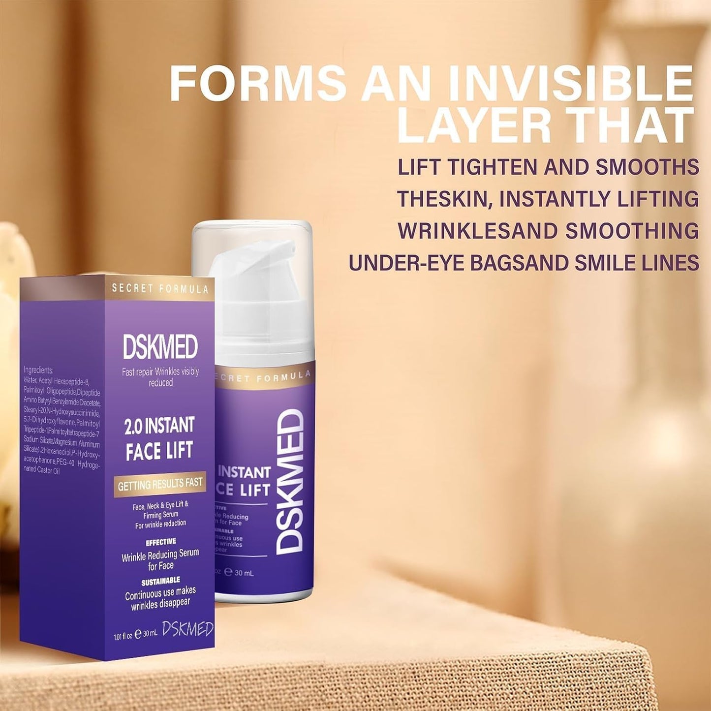 Instant Face Lift - 2.0 Instant Firmx Eye, Eye Cream for Puffiness and Bags Under Eyes. Instant Wrinkle Serum, Available on Face and Neck, Tightens Delicate Skin 1.01oz/Purple
