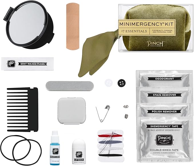 Pinch Provisions Velvet Minimergency Kit, for Her, Includes 17 Must-Have Emergency Essential Items, Compact, Multi-Functional Pouch, Gift for Parties and Birthdays