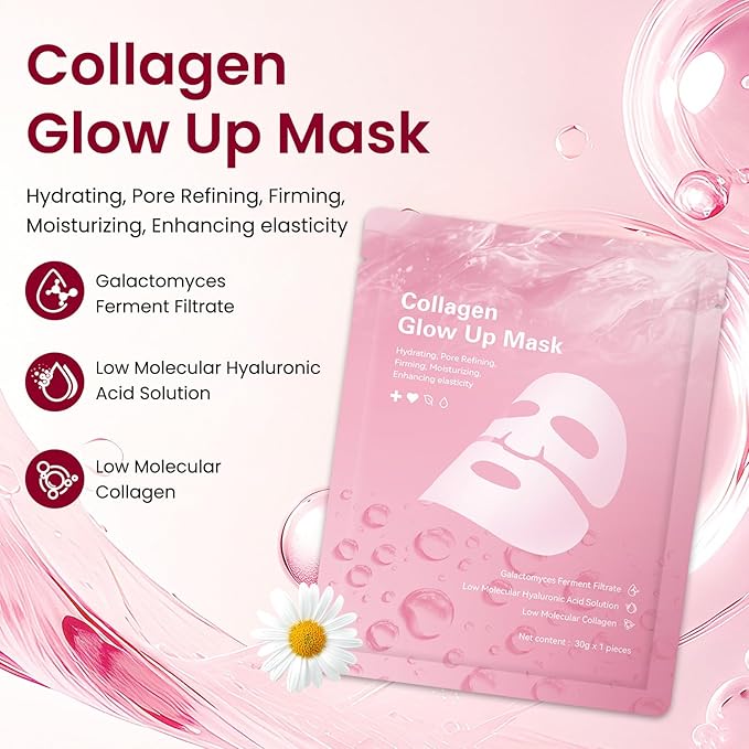 QuasBio Collagen Face Mask Overnight,Collagen Face Mask 2.0,Bio-Collagen Real Deep Mask,Glow up Firm Skin Deep Hydrating Masks for Wrinkle Reduction and Pore Minimization(3Box,12 pc)