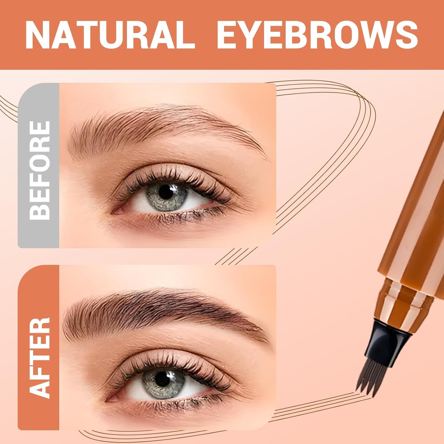 2025 New Magic Eyebrow Pencil, 4 Tipped Precise Brow Pen 3D Waterproof Microblading Contouring Pen Fine Stroke Microblading Eyebrow Pencil Creates Natural (Red Brown)
