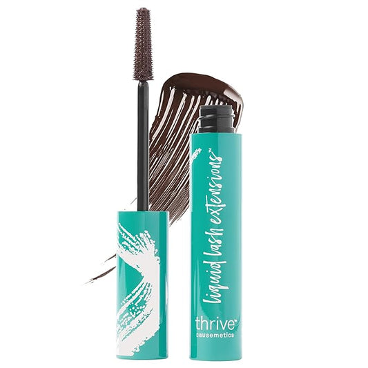 Thrive Causemetics Liquid Lash Extensions Mascara, Tubing Thrive Mascara Lengthening, Volumizing & Curling, Smudge Proof, Washable, No Clumping or Flaking, Vegan & Cruelty Free, Crystal (Brown Black)