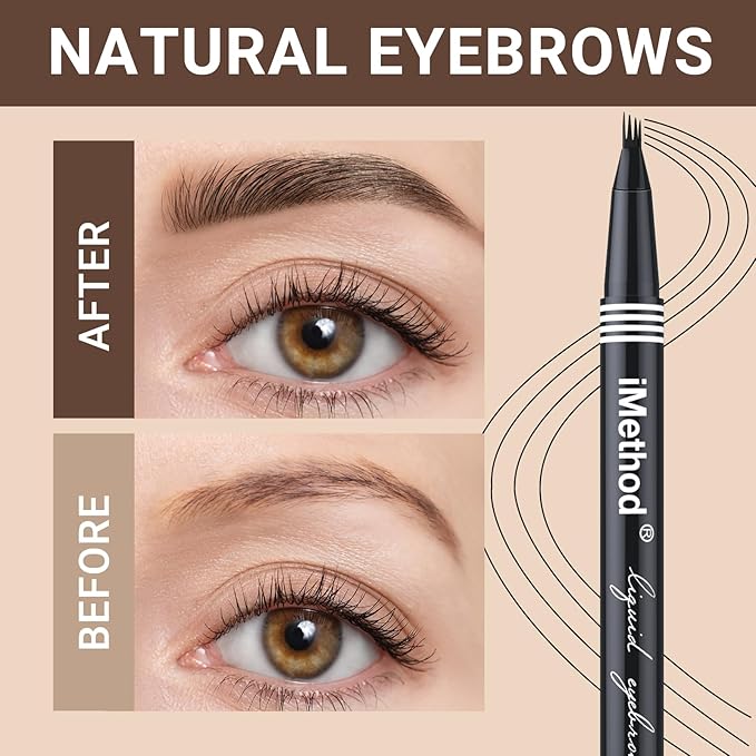 iMethod eyebrow pen - Microblading eyebrow pen, eyebrow pencil with a Micro 4-Fork Tip for Natural Hair-Like Brows, Long-Lasting Eye Brow Pencils for Women, Waterproof, Black Brown