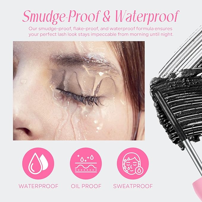 KYDA 2-in-1 Double Ended Metal Mascara, Volumizing Lengthening Clump-Free Black Mascara, Waterproof Formula for Dramatic Lashes, Curling, Washable Eyelash Makeup, 1pcs