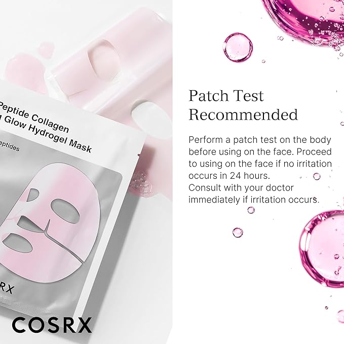 COSRX Pink Peptides Collagen Lifting Glow Hydrogel Face Masks Skincare 3 EA, Collagen Face Mask, Travel Essentials, Overnight Face Mask, Korean SkinCare, Stocking stuffers for women