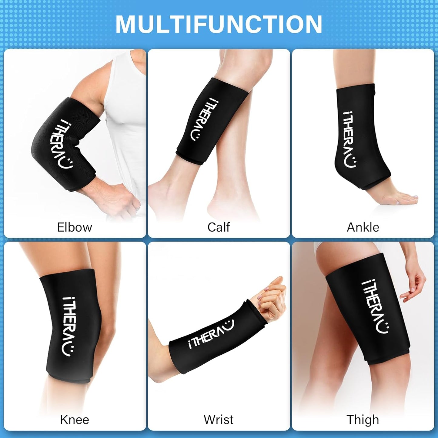 iTHERAU Knee Ice Pack Wrap 2 Pack, Reusable Gel Cold Pack with Cold/Hot Therapy,Cold Compression Sleeve for Elbow, Knee, Calf & Ankle for Pain Relief, Swelling, Surgery, Sports Injuries -Black, L