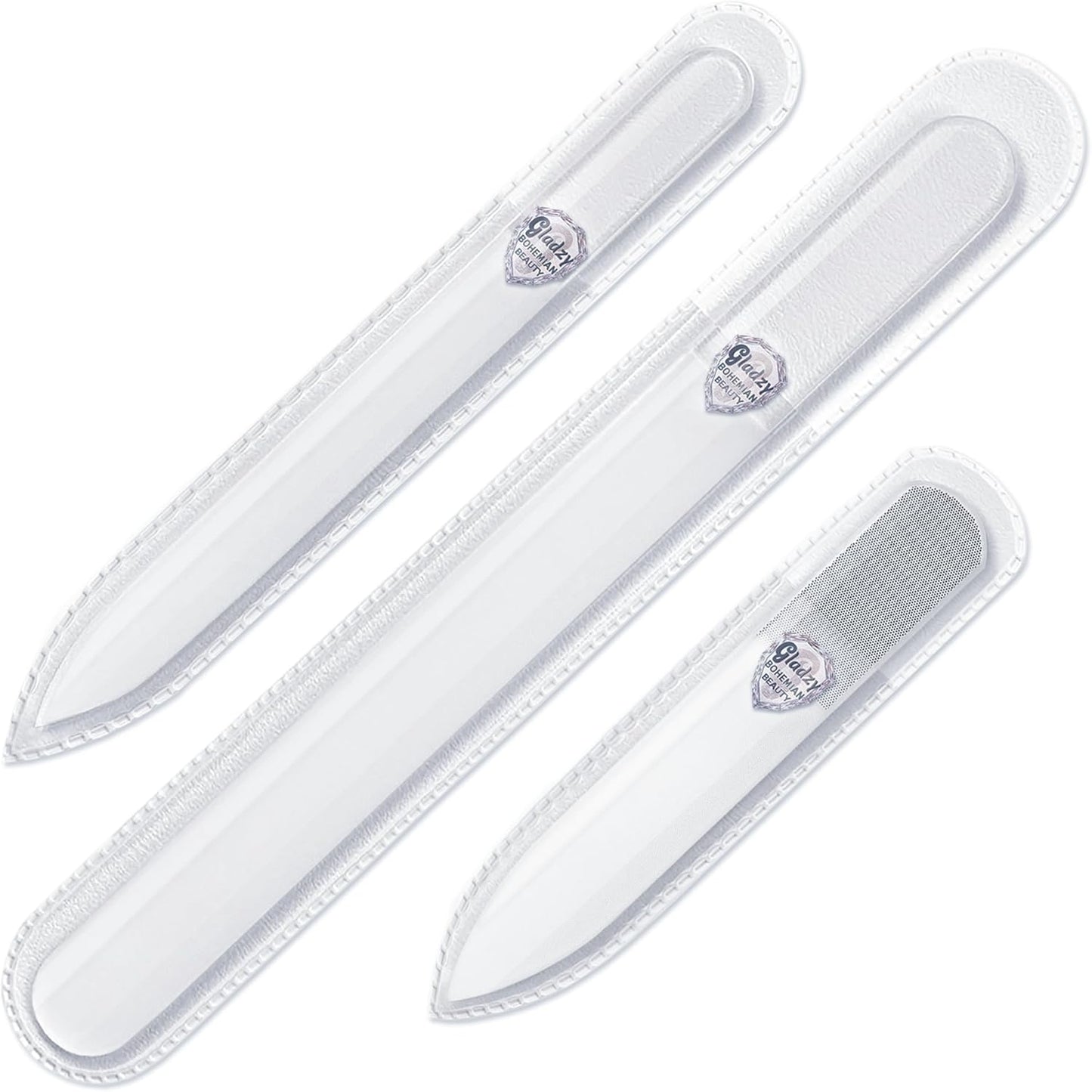 Genuine Czech Glass Nail File Set - Multi-Functional Shiner Buffer, Double Sided Different Grit Etched Surface, Manicure & Pedicure, Professional Nail Care Tool, EU Quality by GLADZY