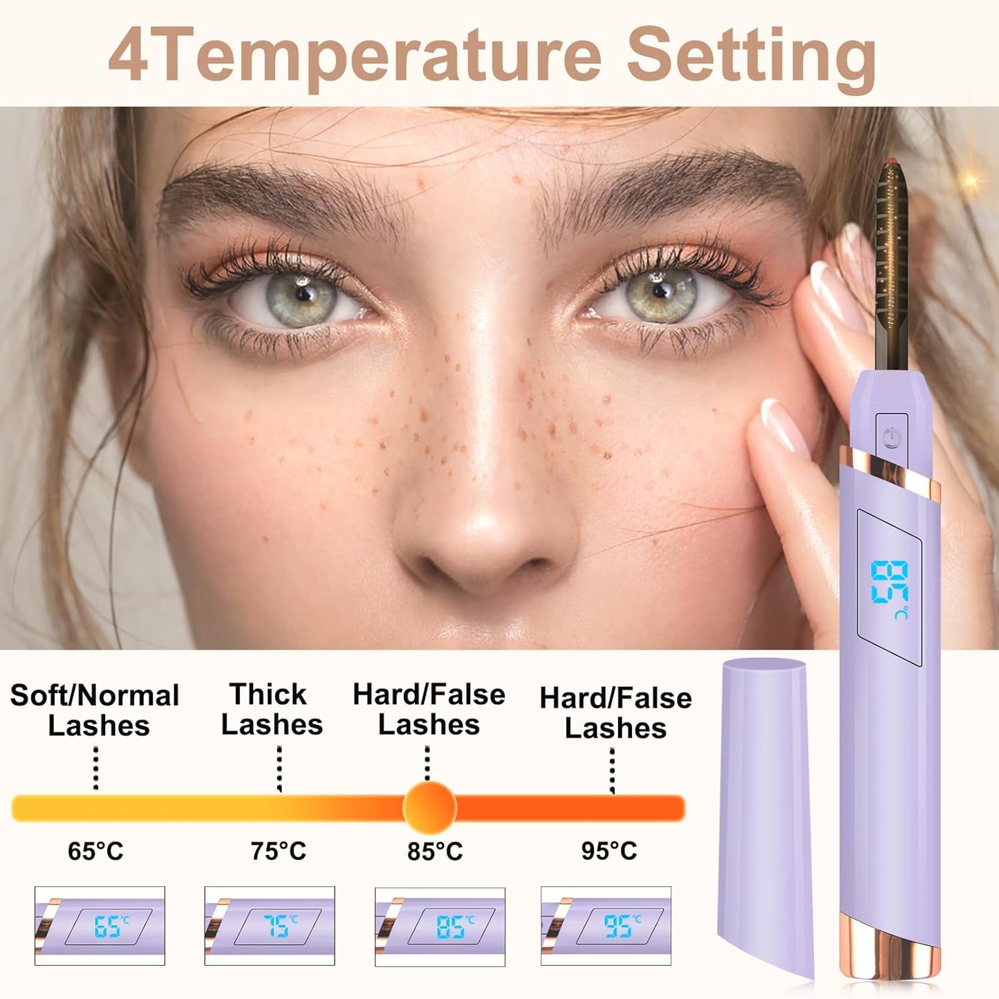 Heated Eyelash Curler, Electric Eyelash Curler, Rechargeable Lash Curler with Eyelash Comb for Makeup Natural Curling Eye Lashes and 24 Hours Long Lasting - Purple 2025 Updated New Model