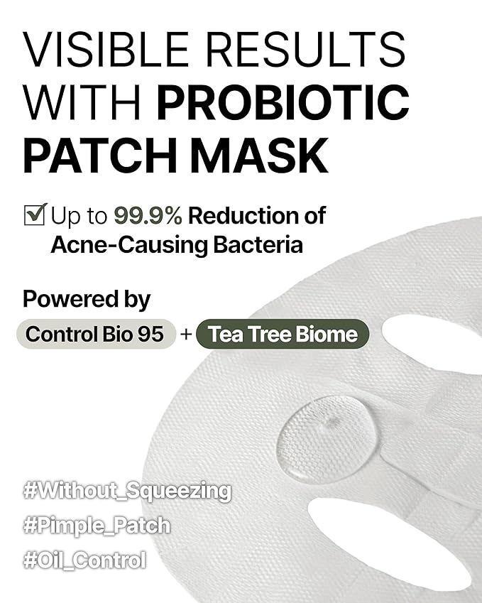 Trouble Patch Mask – Full-Face Acne & Sebum Control Korean Sheet Mask with Tea Tree Biome, Hydrocolloid-Inspired Care for Oily Skin, Visible Sebum Lift, Holiday Skincare Gift | 20ml x 4