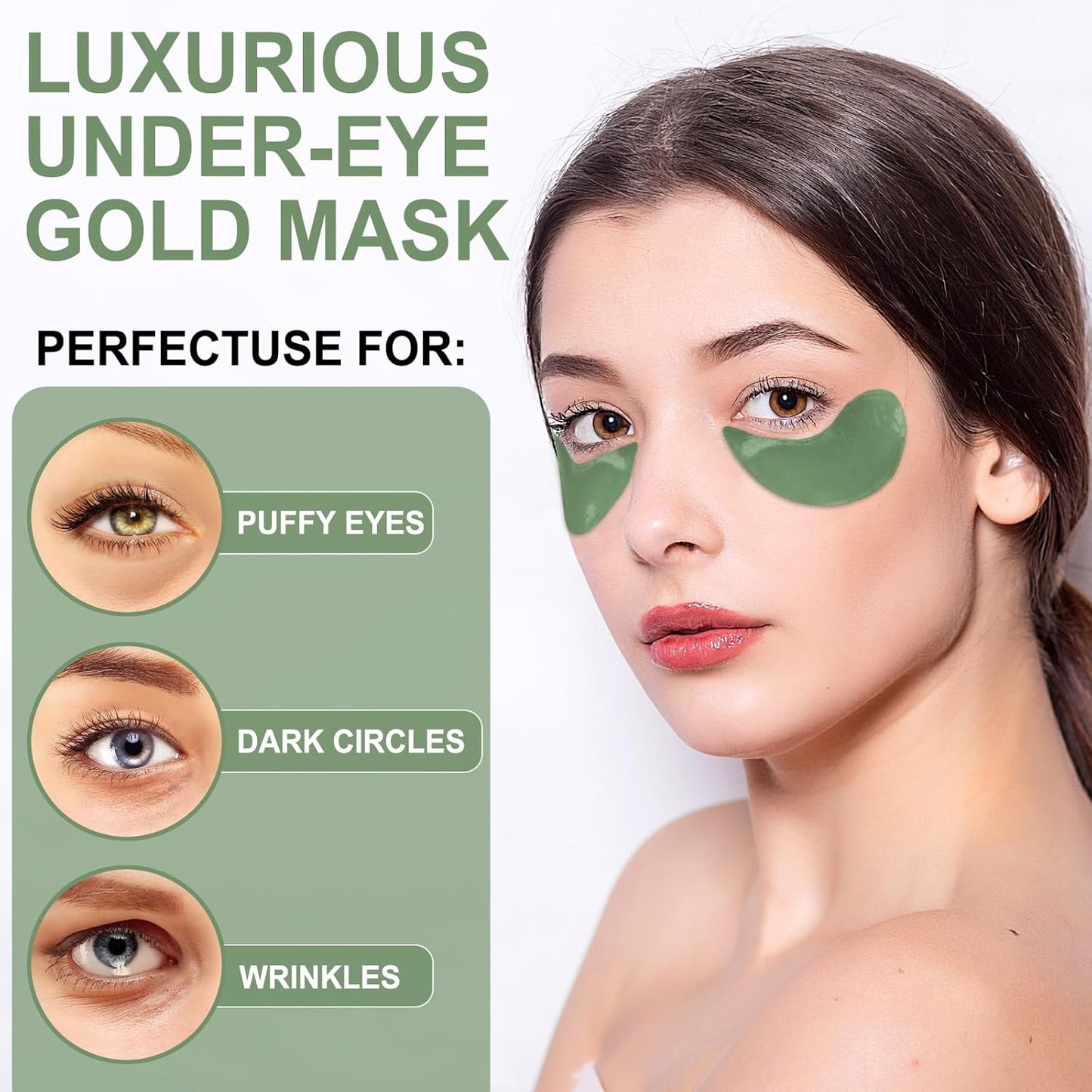 Under Eye Patches-30 Pairs Green Tea Eye Mask Skin Care Products-Eye Masks Skincare for Dark Circles and Puffiness,Reduce Wrinkles,Eye Bags and Fine Lines, or Women and Man,with Hair Clips