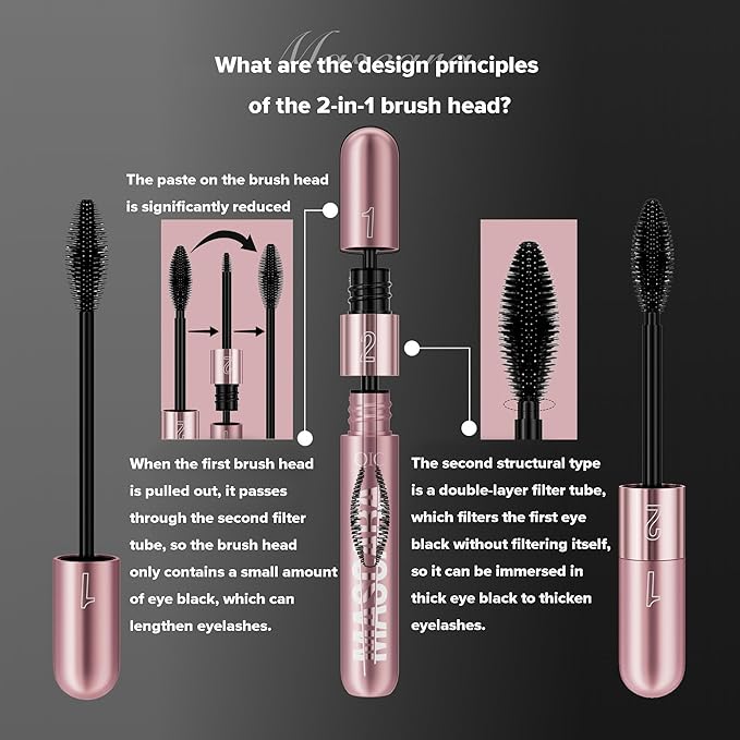 2-in-1 Mascara, Dual-Effect Lengthening and Volume, 4D Silk Fiber Lash mascara (Pink Tube, 1Pc)