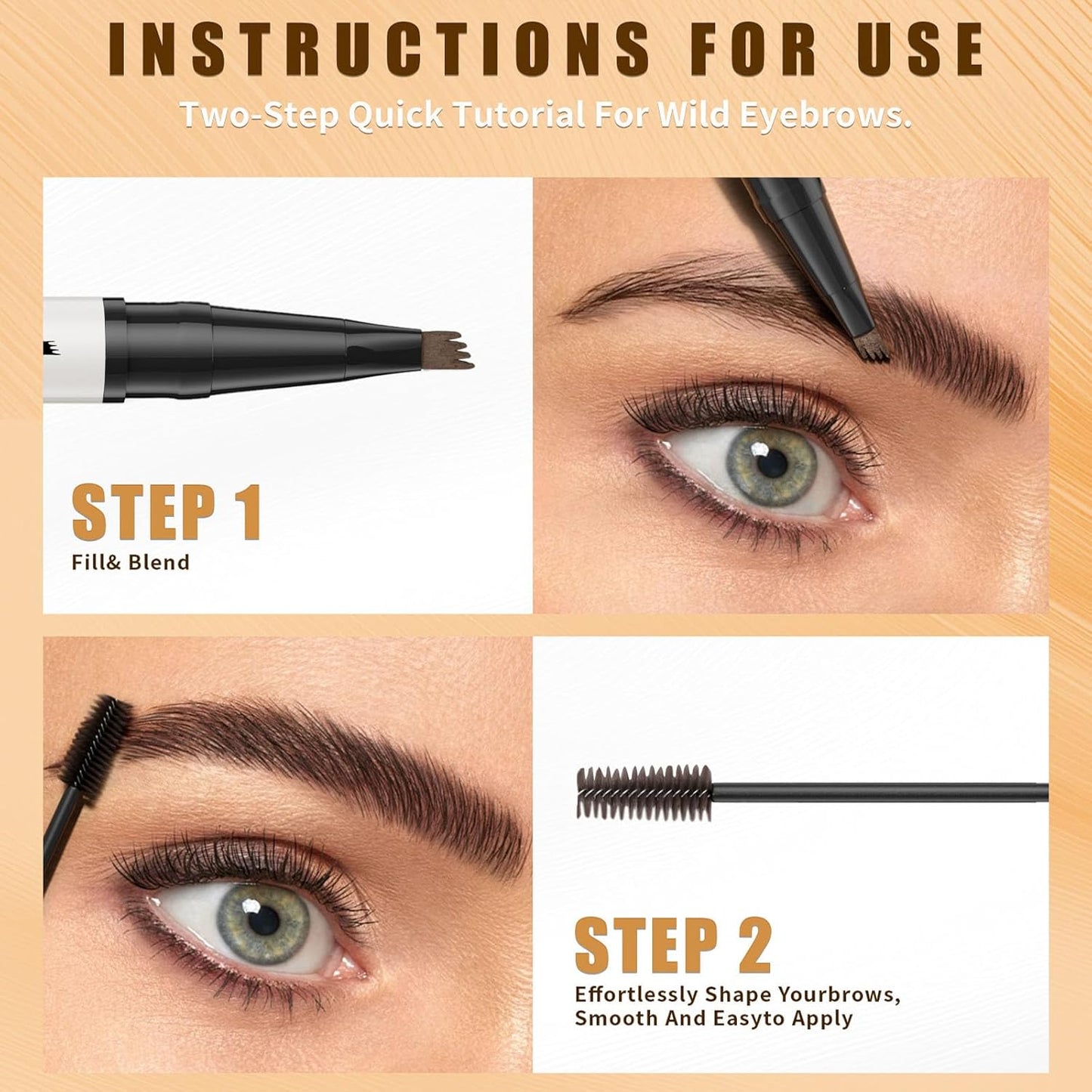 4-Fork Tip Microblading Eyebrow Pen - 2-in-1 Waterproof Eyebrow Pencil, Long-Lasting Natural Hair-Like Brows, Smudge-Proof & Easy to Use (With Tint 03#Dark Brown)