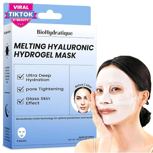 Melting Hydrogel Face Mask with Hyaluronic Acid – Deep Hydration & Pore Tightening, Glass Skin Look – Dermatologist Tested, Anti Aging Korean Skin Care, Vegan, Clean Beauty – Pack of 5