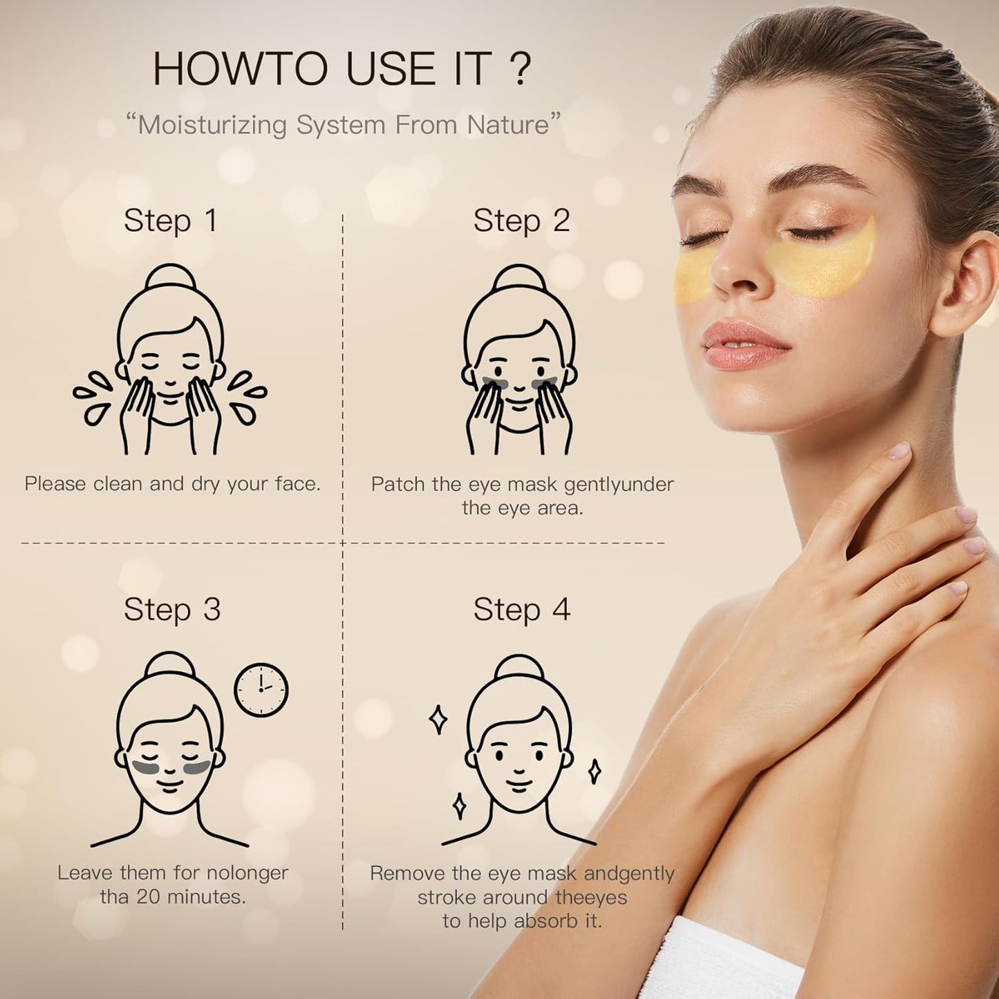 Under Eye Patches (24K Gold, 60PCS) - Under Eye Mask for Puffy Eyes, Fine lines, Dark Circles and Puffiness, Collagen Skin Care Products