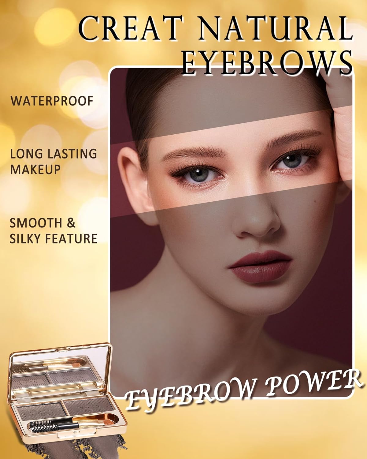 Eyebrow Powder Kit-2 Colors Eye Brow Tinting Powder Palette Long-Lasting Waterproof, Light Dark Grey Brown Brow Filler Product, Mother's Day Makeup Gift for Women Girl, with Mirror Brow Brush-Set 03