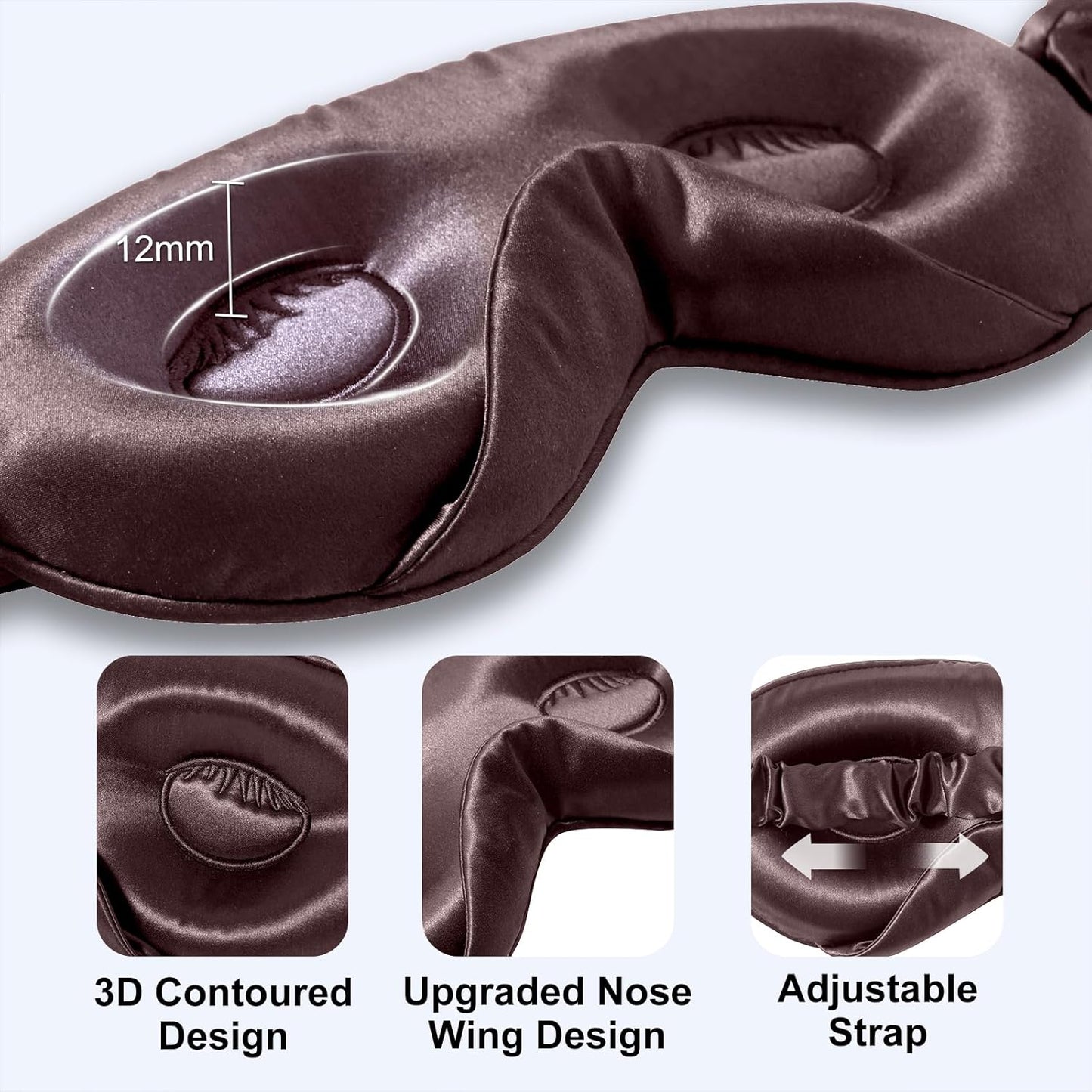 ZIMASILK Adjustable 22 Momme 100% Mulberry Silk Sleep Mask, Upgraded 3D Contoured Cup Eye Mask for Sleeping, Super Soft & Breathable Blindfold, Blackout for Deep Sleeping (Gray Purple)