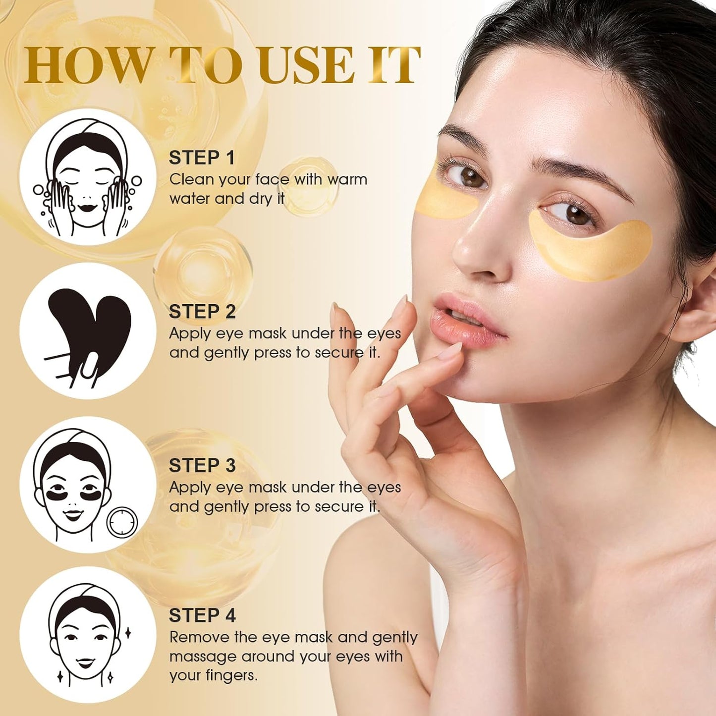 120 PCS 24K Gold Under Eye Patches for Dark Circles and Puffy Eyes, Eye Mask With Collagen and Hyaluronic Acid for Dark Circles, Puffiness and Wrinkles, Eye Skin Care for Women