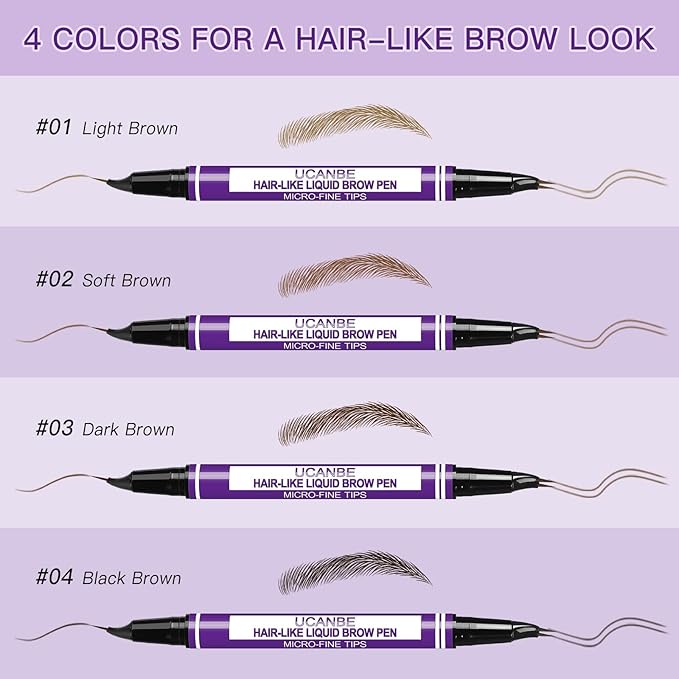 UCANBE Curved Eyebrow Pencils for Women with Spoolie Brush,Dual-Ended Eyebrow Pen with 2-Fork-Tip&Precise Brush-Tip,Microblading Brow Pen for Hair-Like Brows,Waterfool, Long Lasting,Soft Brown
