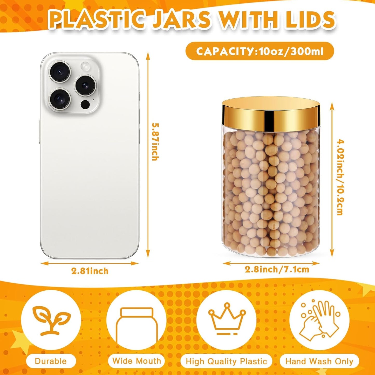 Patelai 4 Pieces Round Wide-mouth Leak Proof Plastic Container Jars with Lids for Travel Storage Makeup Beauty Products Face Creams Oils Salves Ointments DIY Making(10 Ounce,Gold)